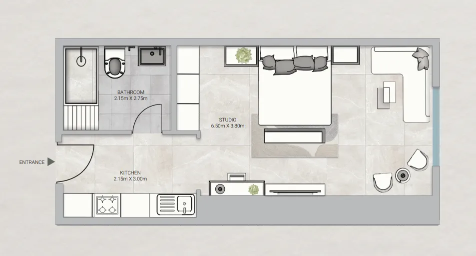 Sky Gardens Tower Studio floor plan, 624 sqft