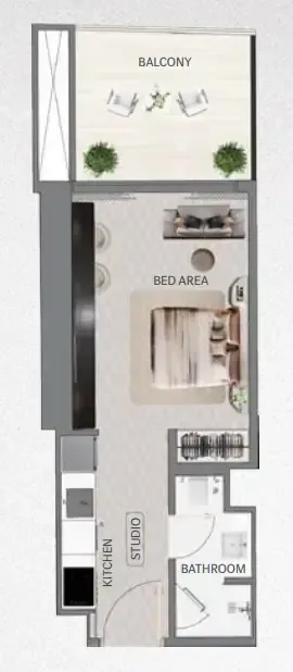 Maybach 6 Studio floor plan, 387 – 402 sqft