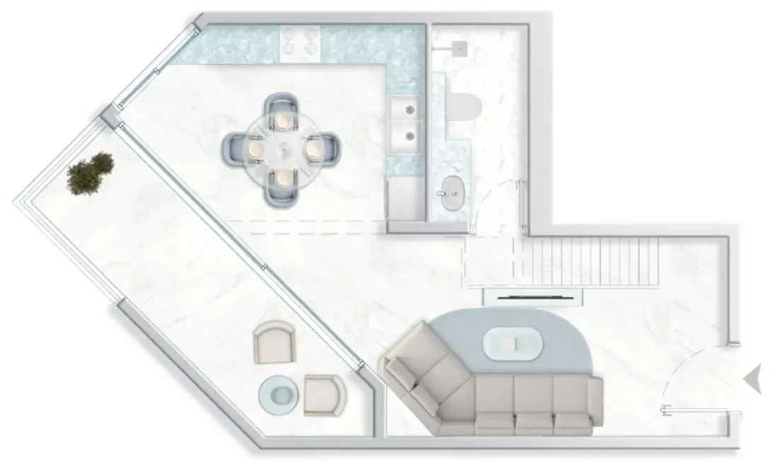 Ice Beach 1 bed floor plan, 917 sqft
