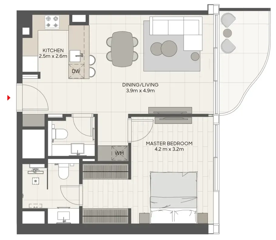 LIV Oceanside 1 bed floor plan, 737 – 759 sqft