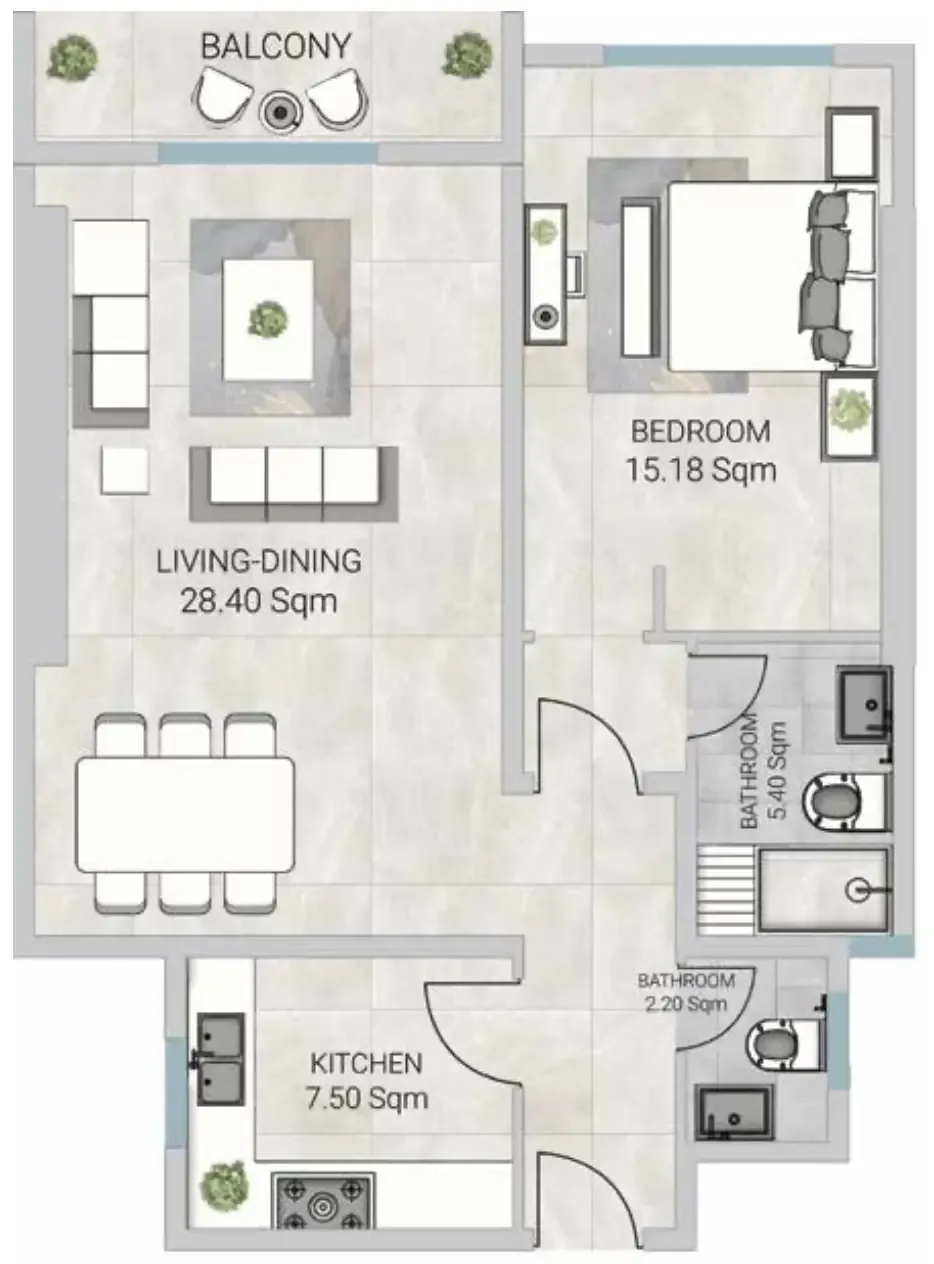 Al Ameera Village 5 1 bed floor plan, 1,137 sqft