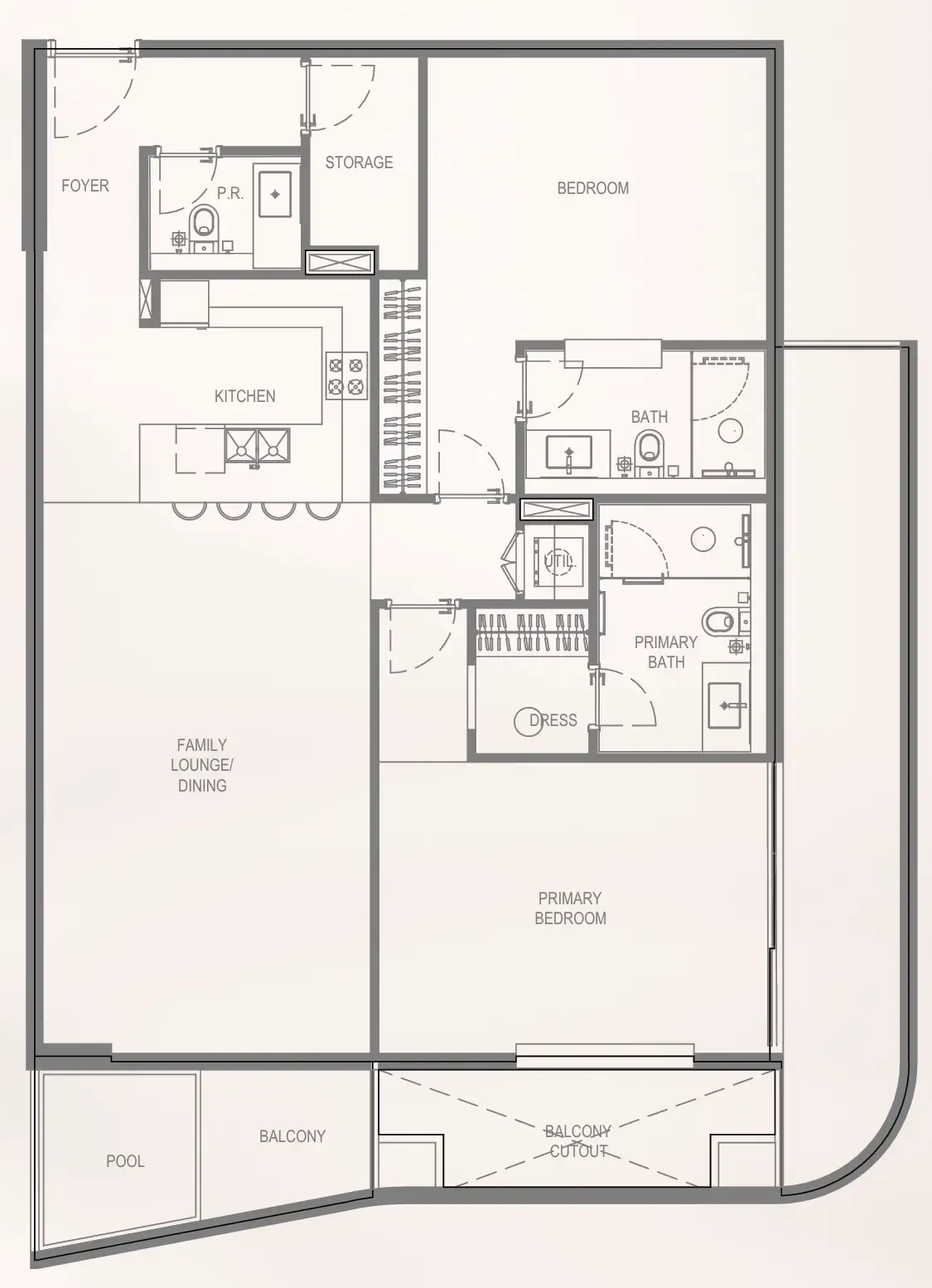Bayview Boulevard 2 bed floor plan, 1,496 sqft