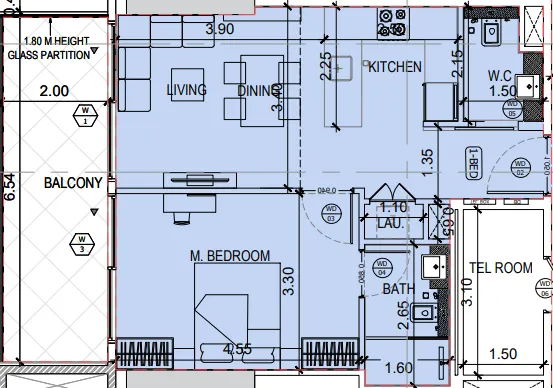 Binghatti Amberhall 1 bed floor plan, 710 sqft