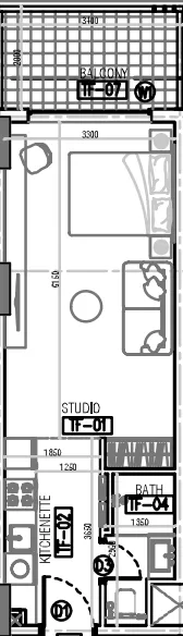 Laya Courtyard Studio floor plan, 445 – 448 sqft