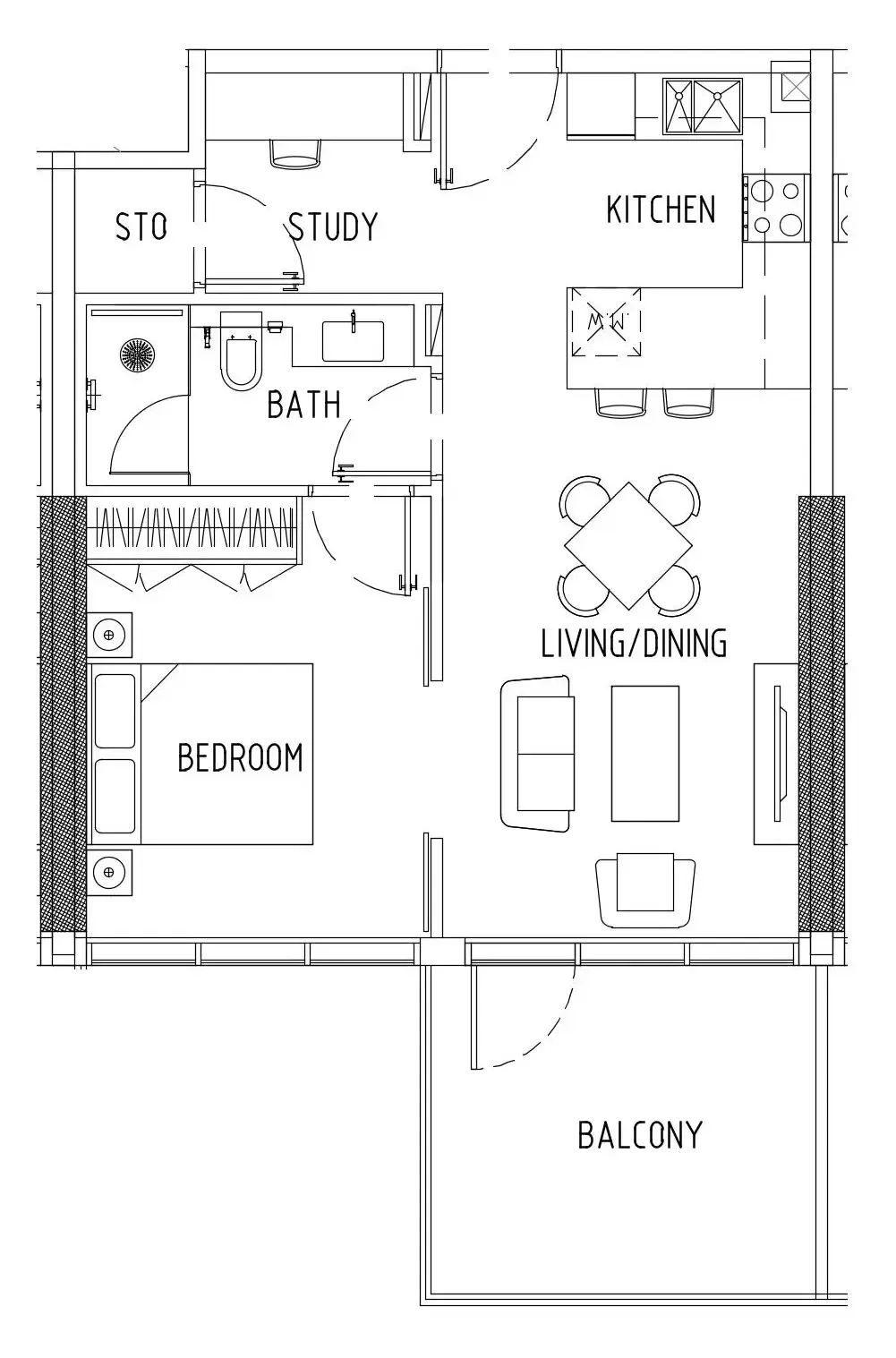 Damac District 1 bed floor plan, 672 sqft