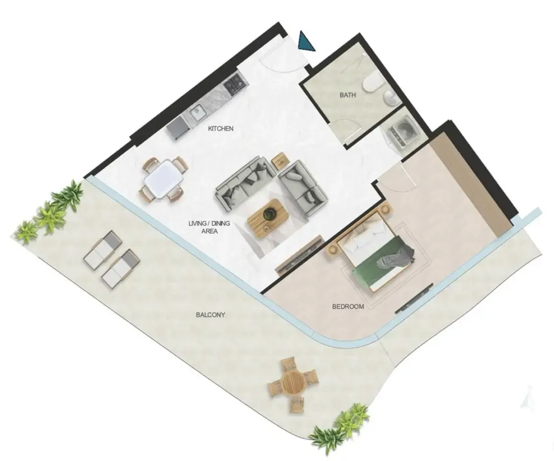 Oystra 1 bed floor plan, 1,182 sqft
