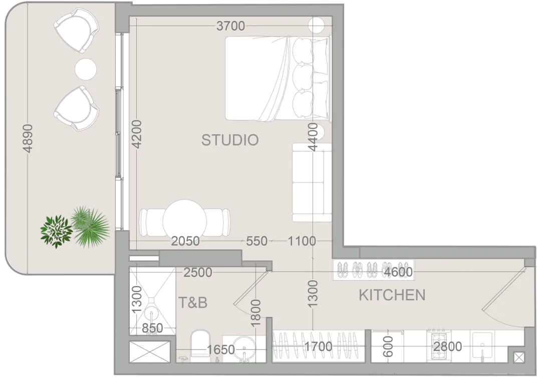 TETR1S Tower Studio floor plan, 461 sqft