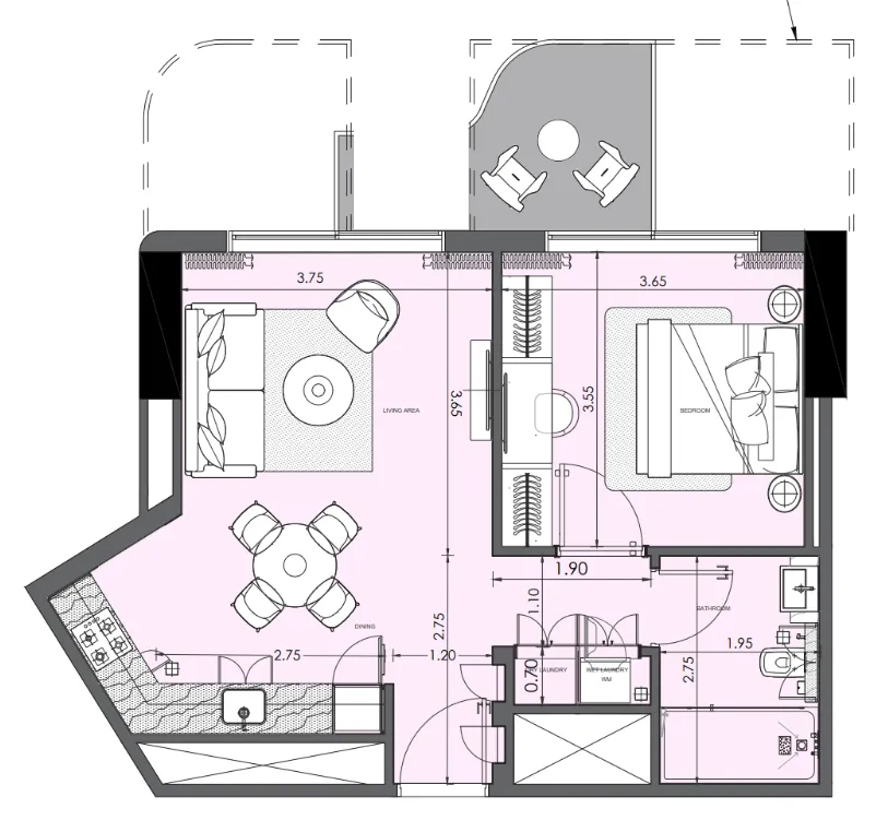 Azizi Wasel 1 bed floor plan, 708 sqft