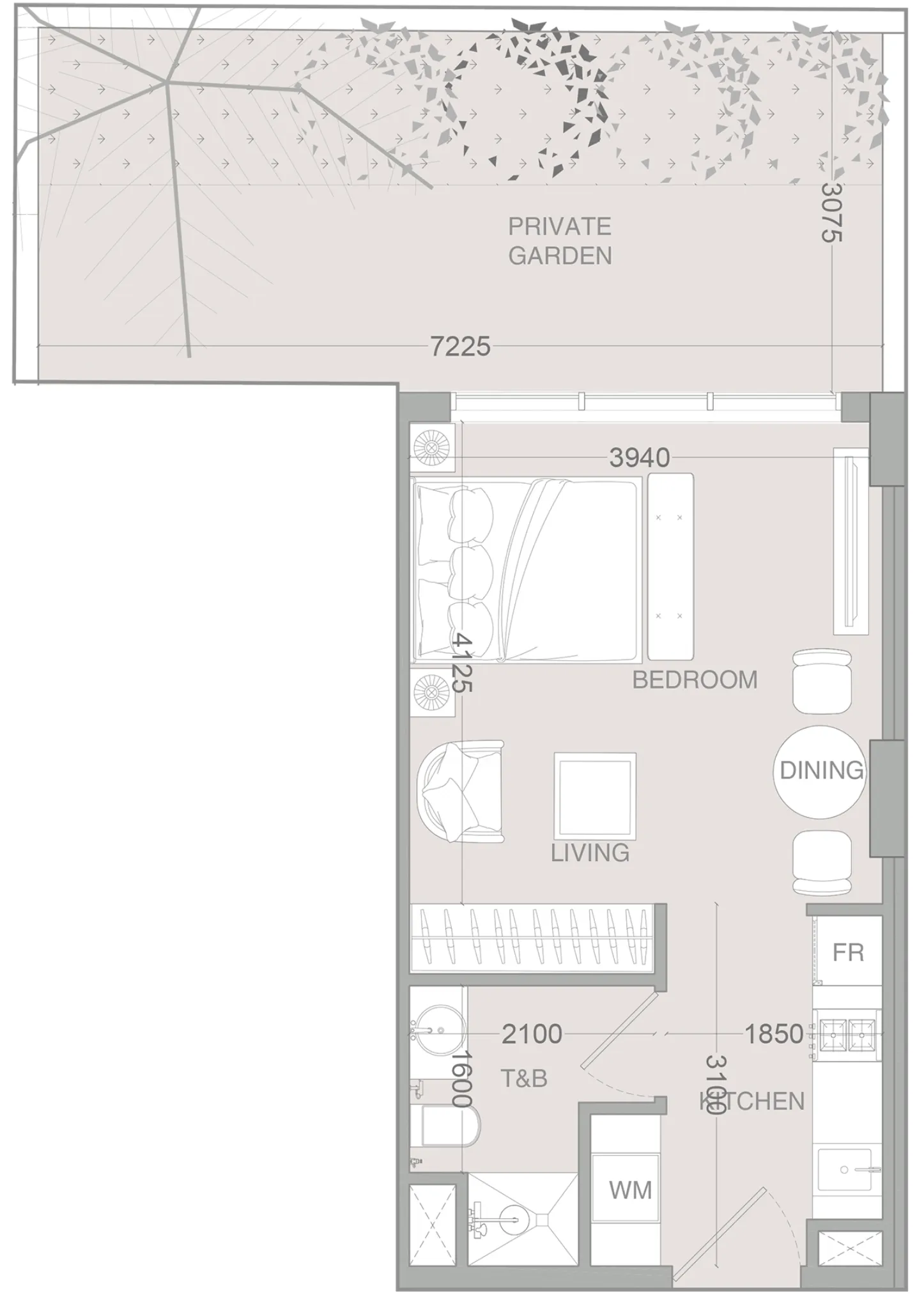 IR1DIAN Park 2 Studio floor plan, 602 sqft