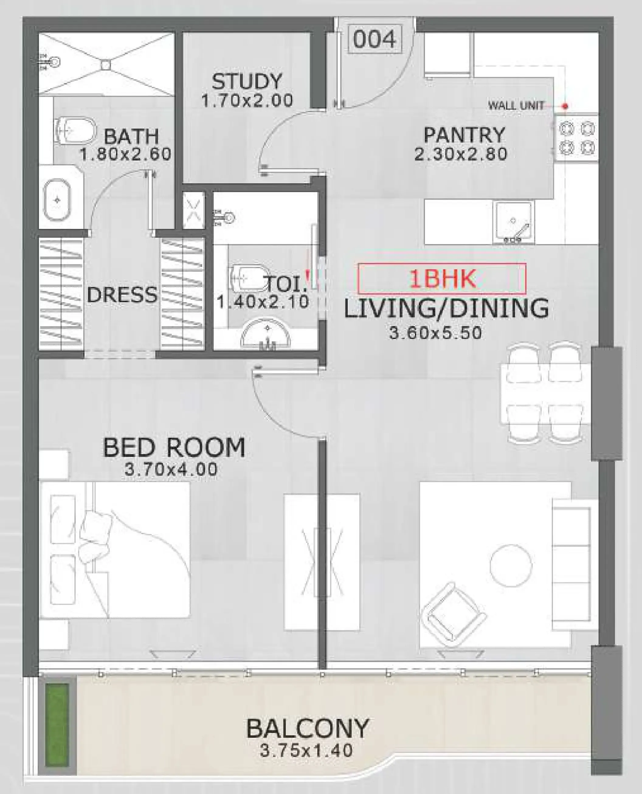Floarea Skies 1 bed floor plan, 809 sqft