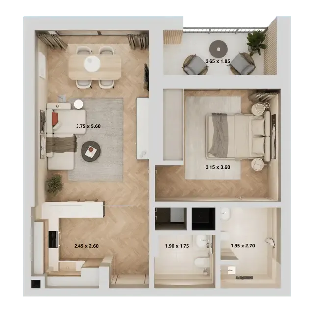 Arisha Terraces 1 bed floor plan, 714 sqft