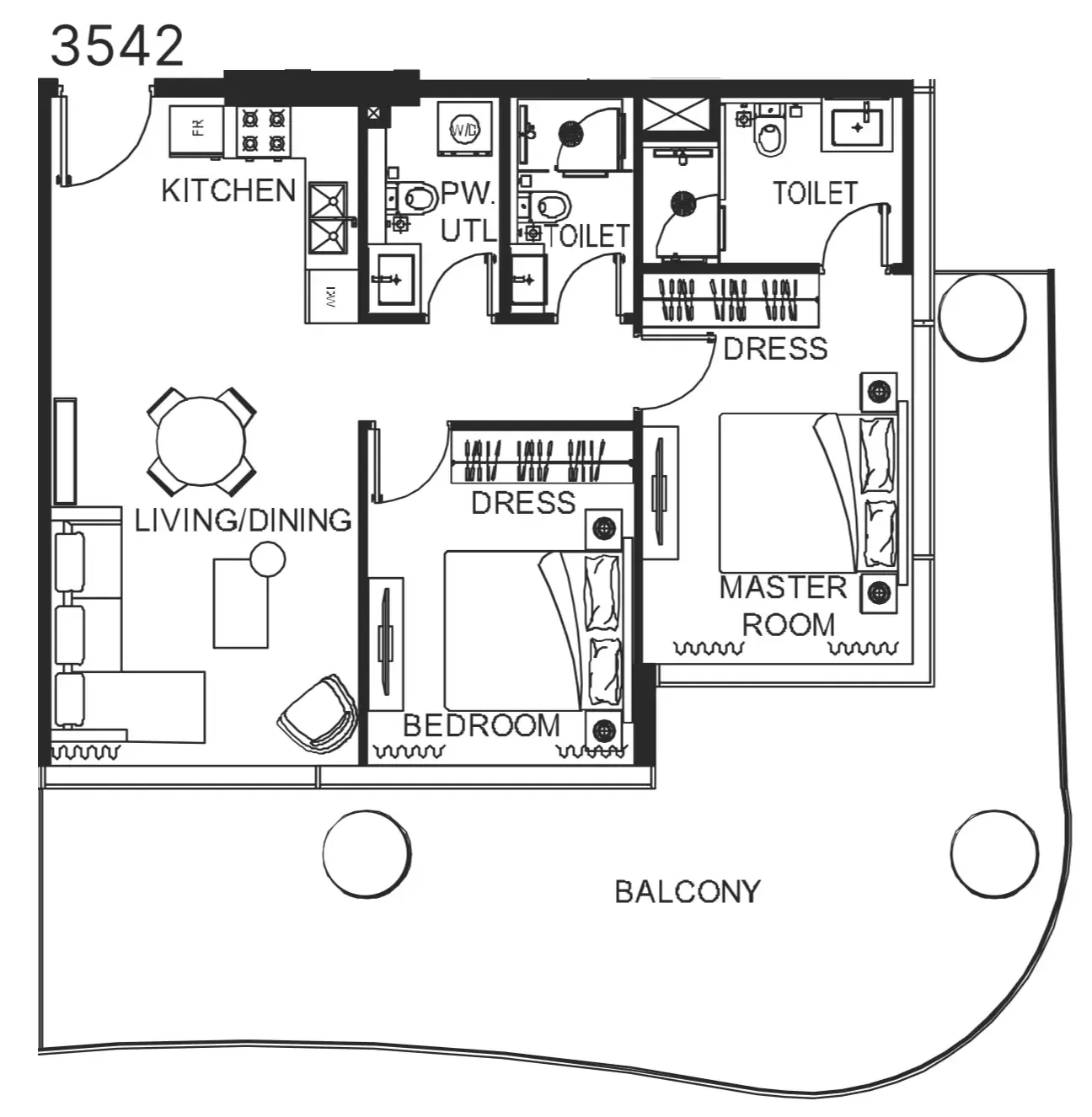 The WOW Tower 2 bed floor plan, 1,299 sqft