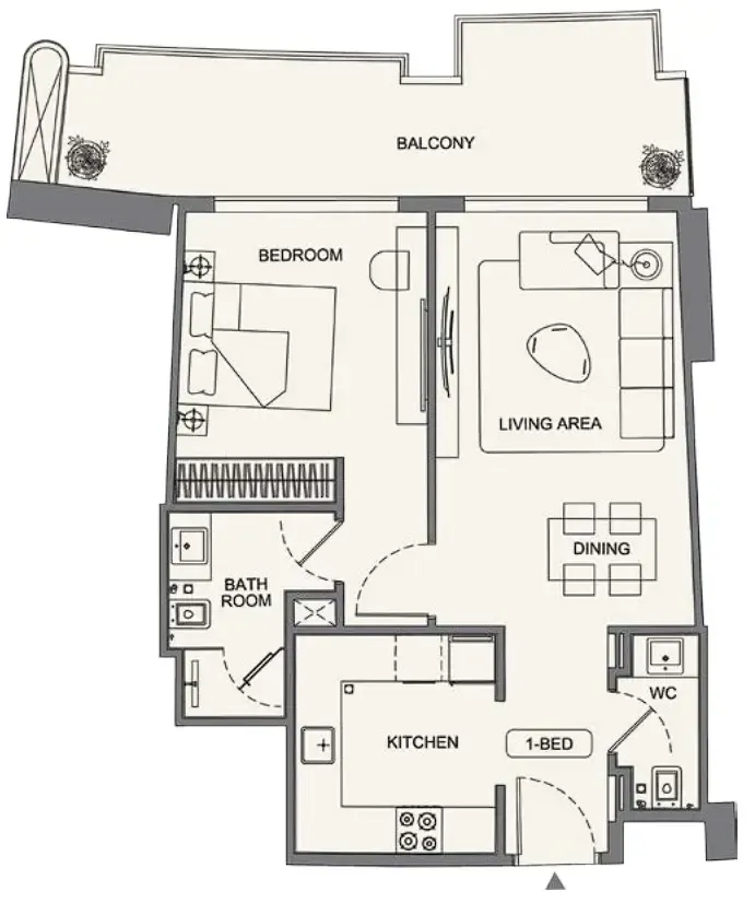 Binghatti Wraith 1 bed floor plan, 804 – 819 sqft