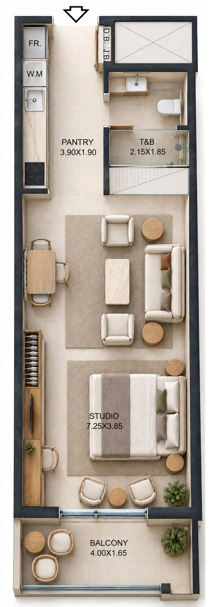 Reeman Residence 02 Studio floor plan, 528 sqft