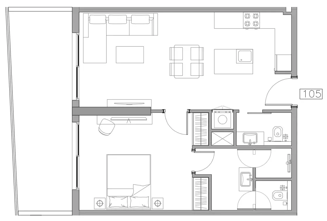Trevino 1 bed floor plan, 807 sqft