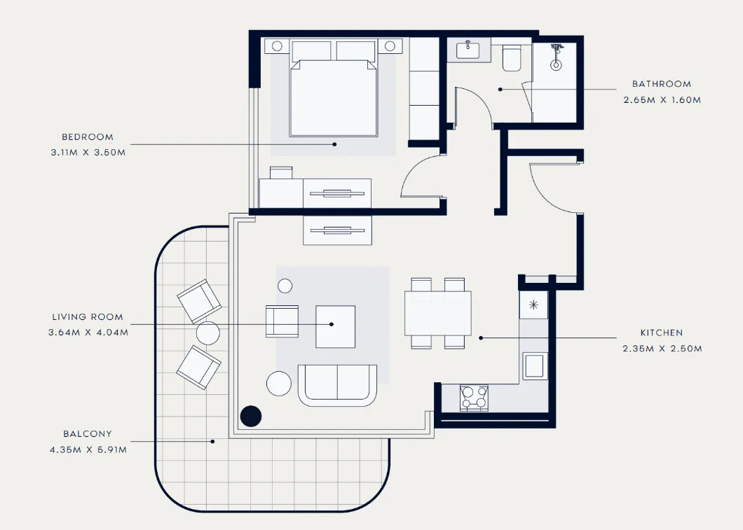 Azizi Venice 1 bed floor plan, 731 sqft