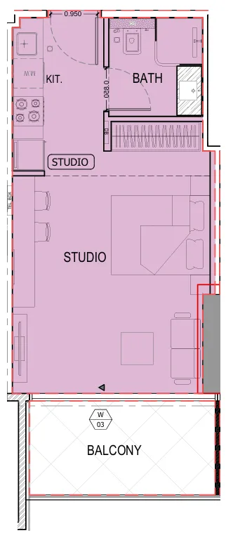 Binghatti Apex Studio floor plan, 427 sqft