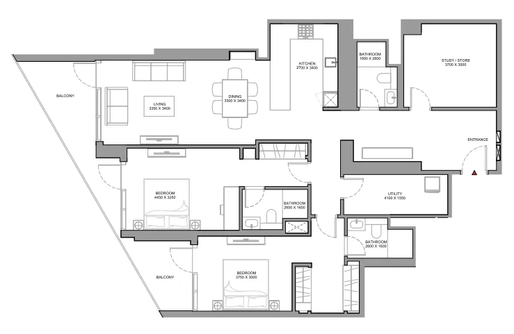 Skyvue Spectra 2 bed floor plan, 1,712 sqft
