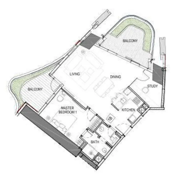 Safa One de Grisogono 1 bed floor plan, 1,263 sqft