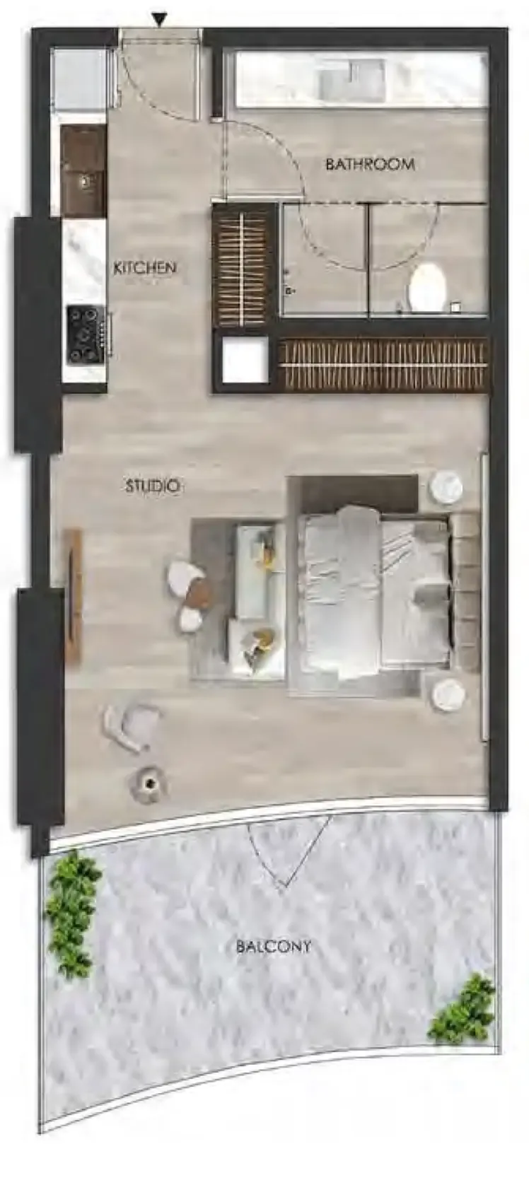 The Beach Residence Studio floor plan, 564 sqft
