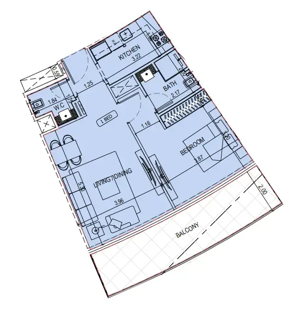 Binghatti Sky Terraces 1 bed floor plan, 782 sqft