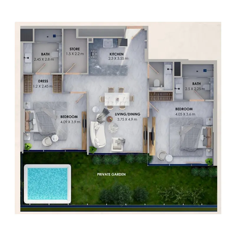 Marquis Vista 2 bed floor plan, 1,364 sqft