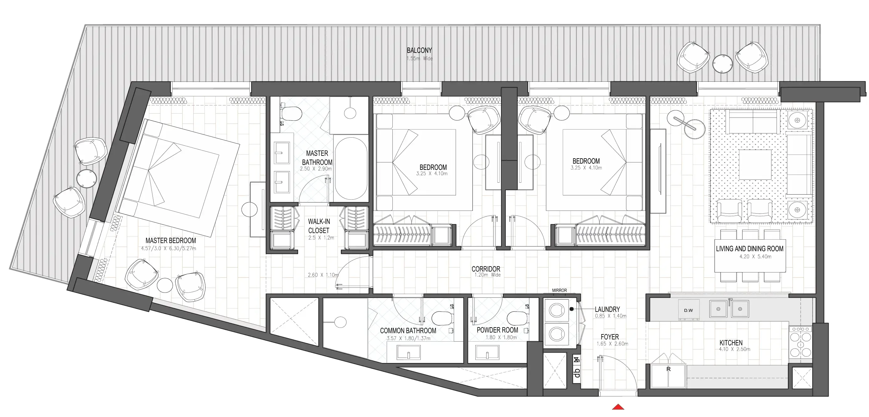 Palace Residences Al Mamsha 3 bed floor plan, 1,901 sqft