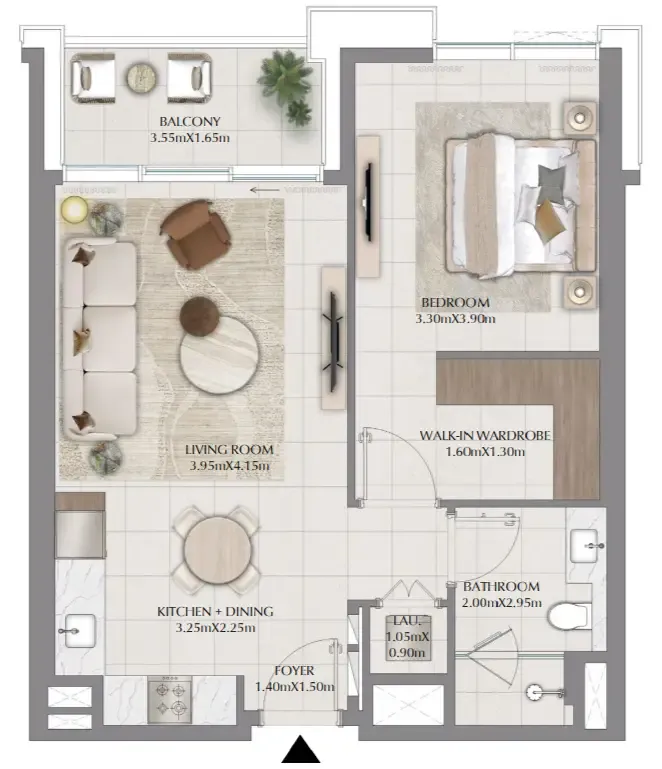 Terra Woods 1 bed floor plan, 742 sqft