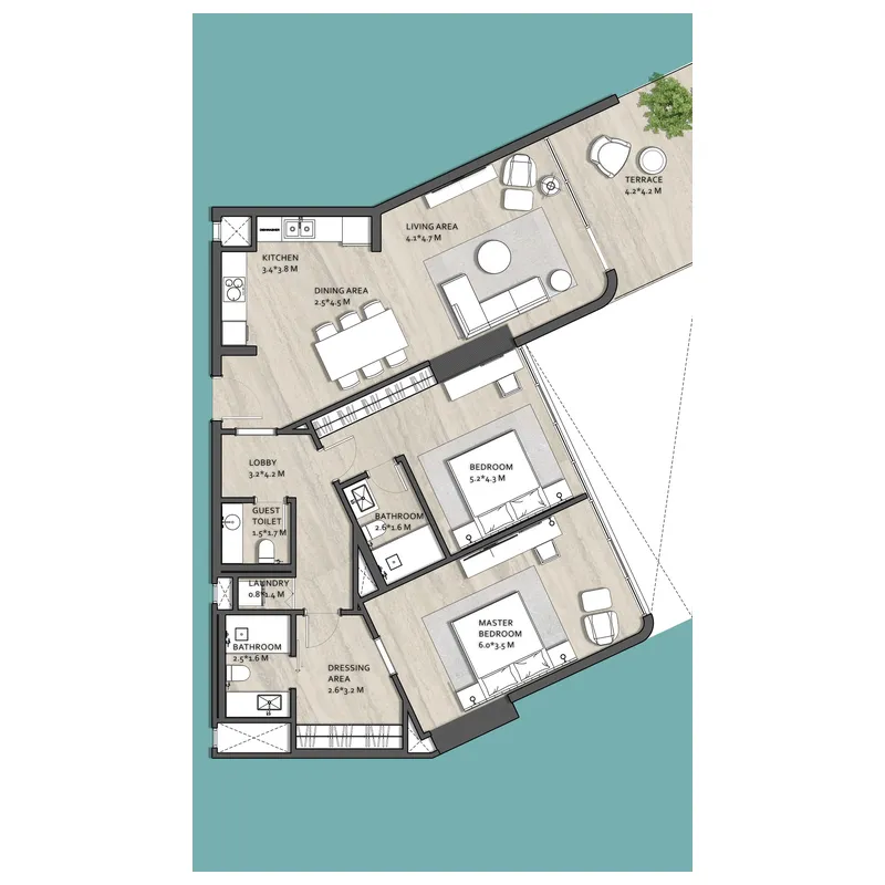Vistal by Victoria Swarovski 2 bed floor plan, 1,411 sqft