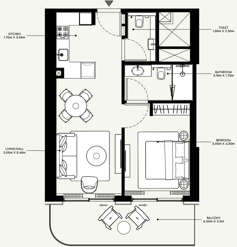 Azizi Venice 1 bed floor plan, 733 sqft
