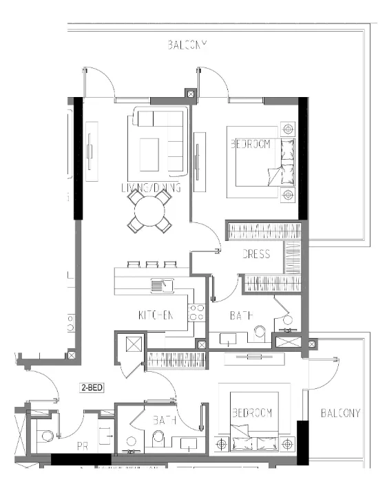 Damac Riverside Views 2 bed floor plan, 1,442 sqft