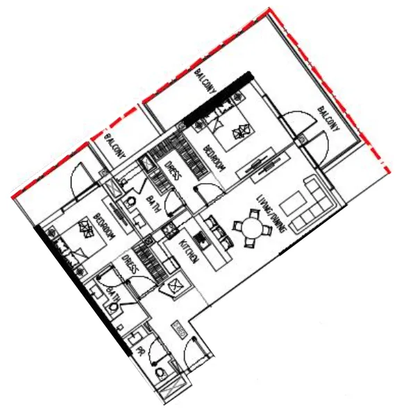 Damac Riverside Views 2 bed floor plan, 1,369 sqft
