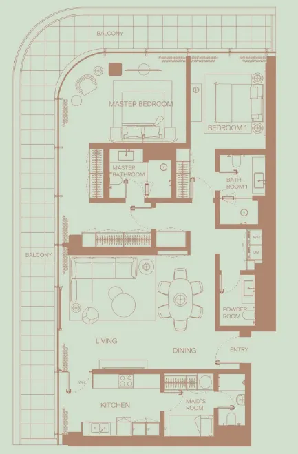 Eden House The Park 2 bed floor plan, 1,947 sqft