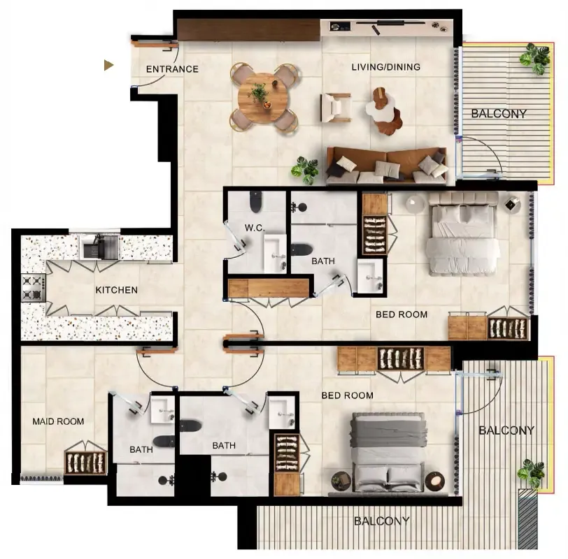 Kingdom Gate 2 bed floor plan, 1,507 sqft