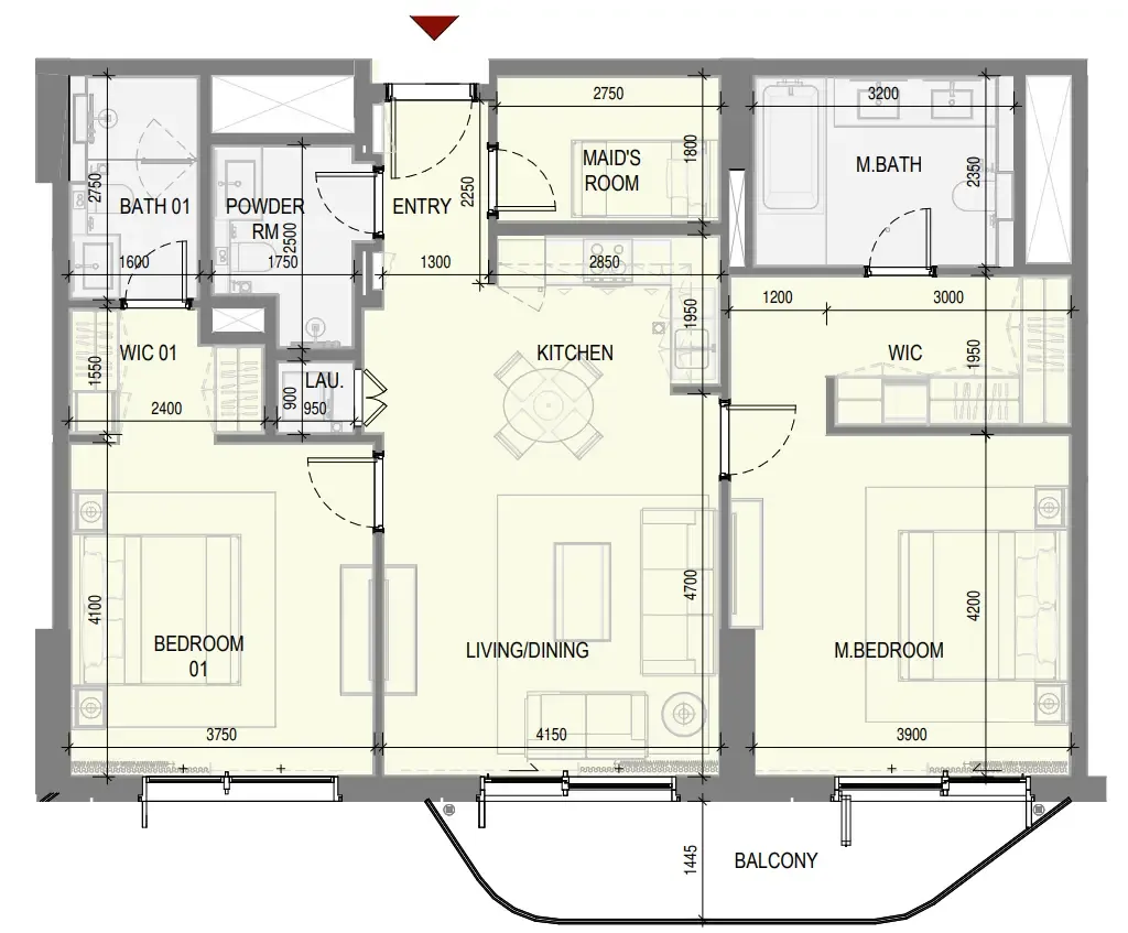 Takaya 2 bed floor plan, 1,256 sqft