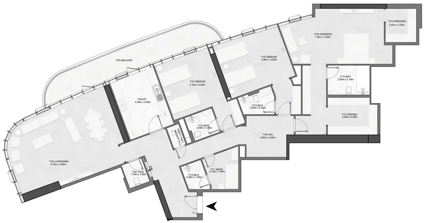 Joud Tower 3 bed floor plan, 2,838 sqft