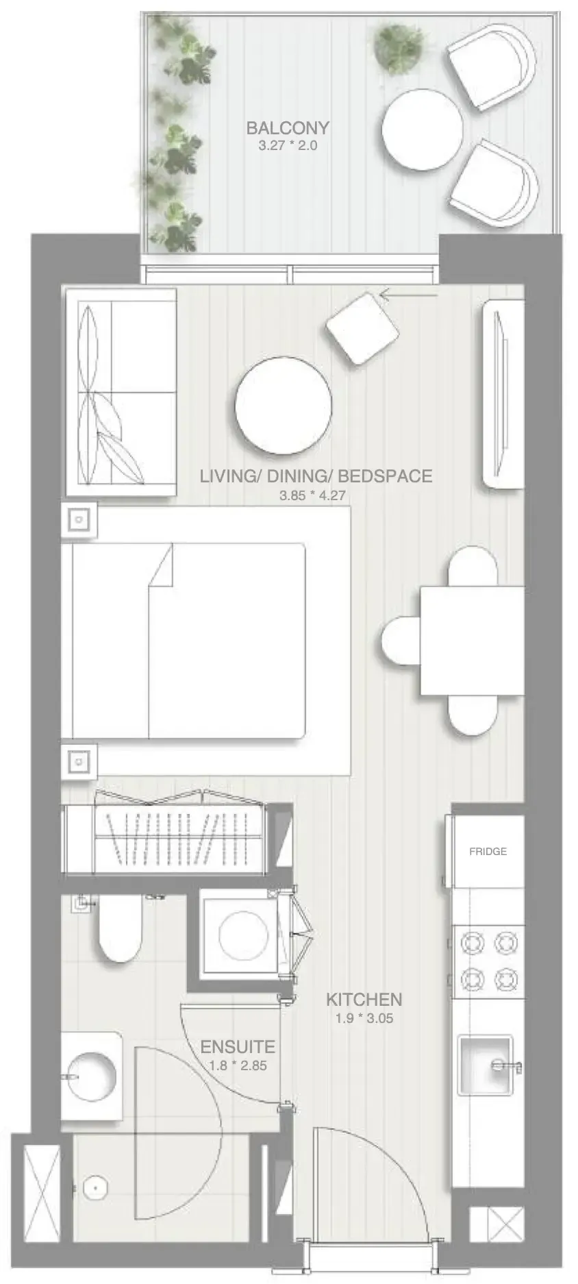 Sol Levante Studio floor plan, 420 sqft