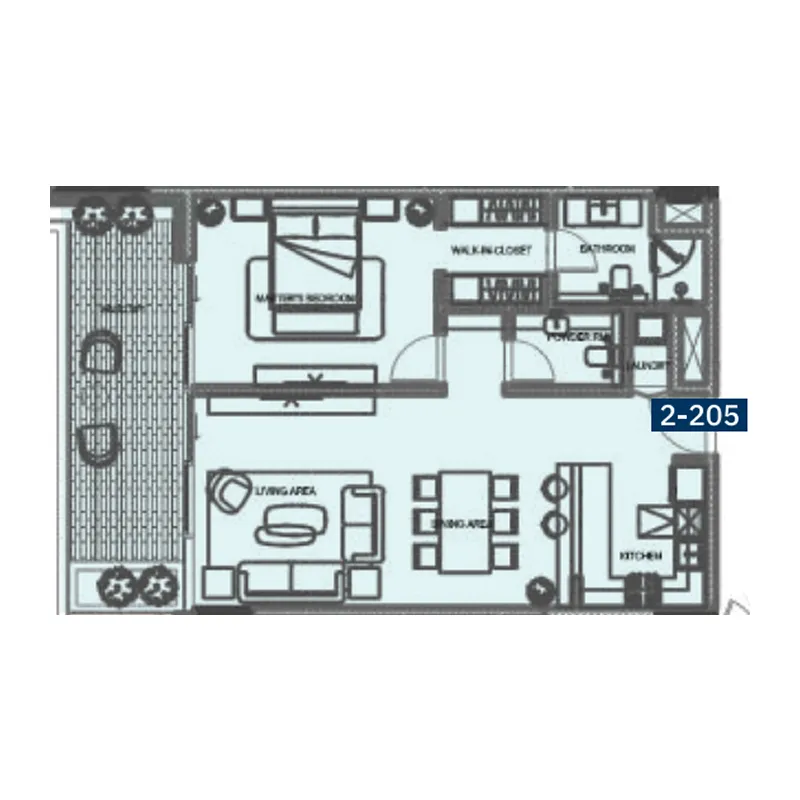 The Blue Beach Residence 1 bed floor plan, 942 sqft