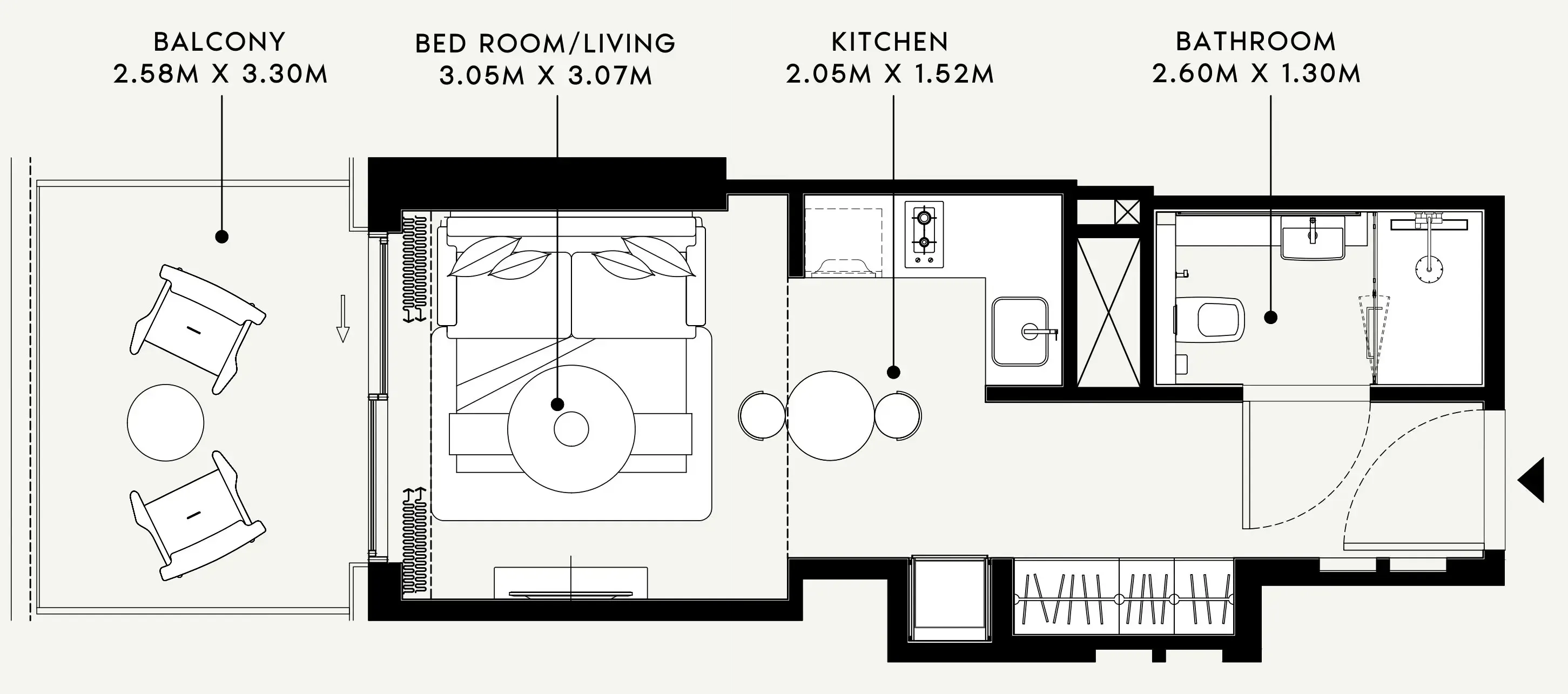Azizi Venice Studio floor plan, 401 sqft