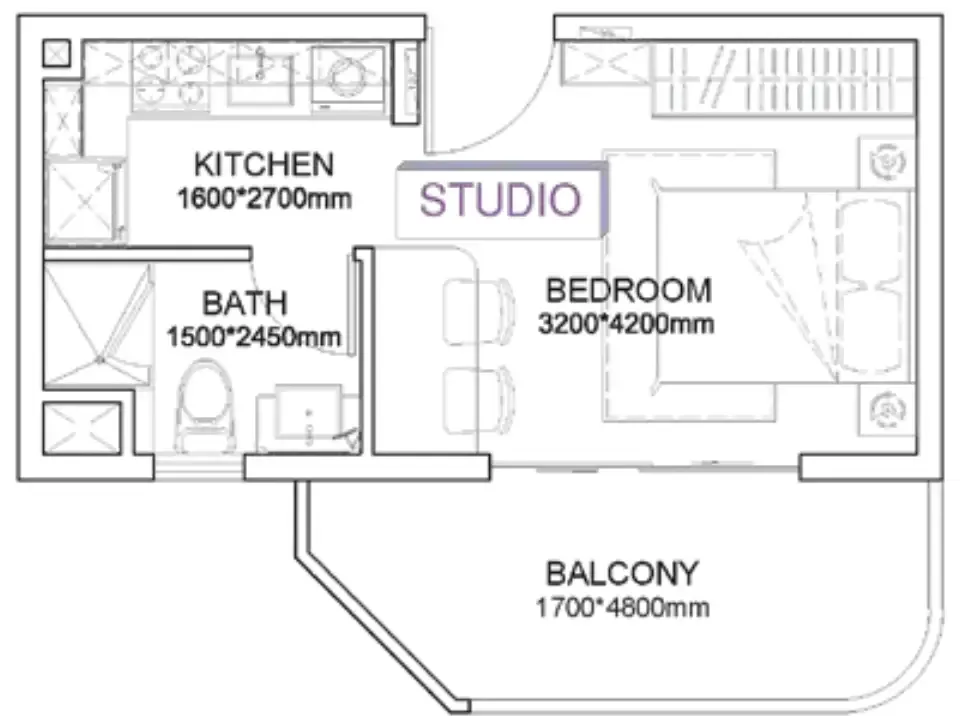 Listone Residence Studio floor plan, 341 – 440 sqft