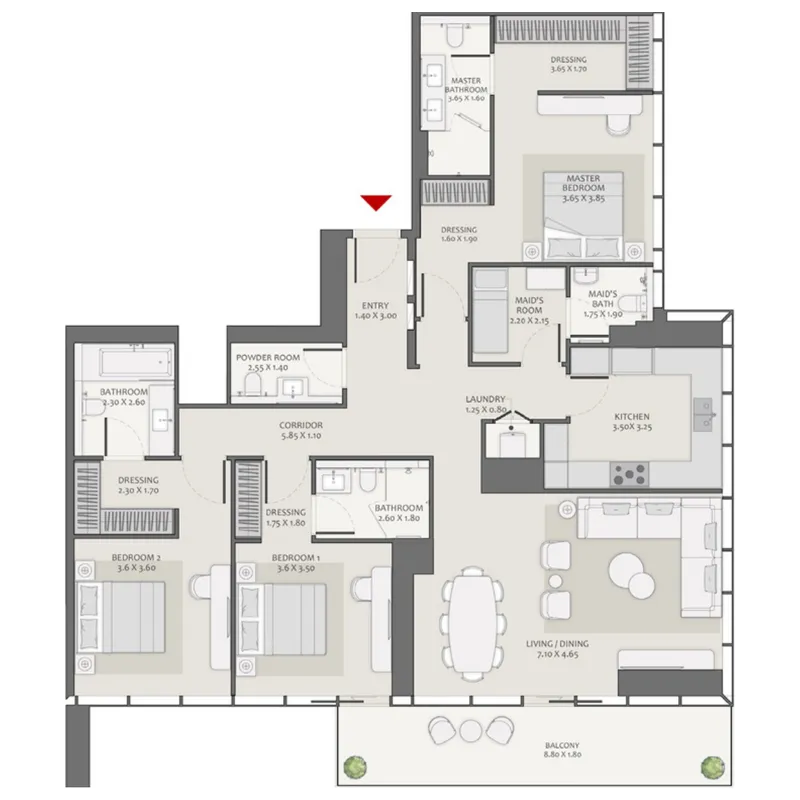 Avenue Park Towers 2 at Wasl 1 3 bed floor plan, 2,050 sqft