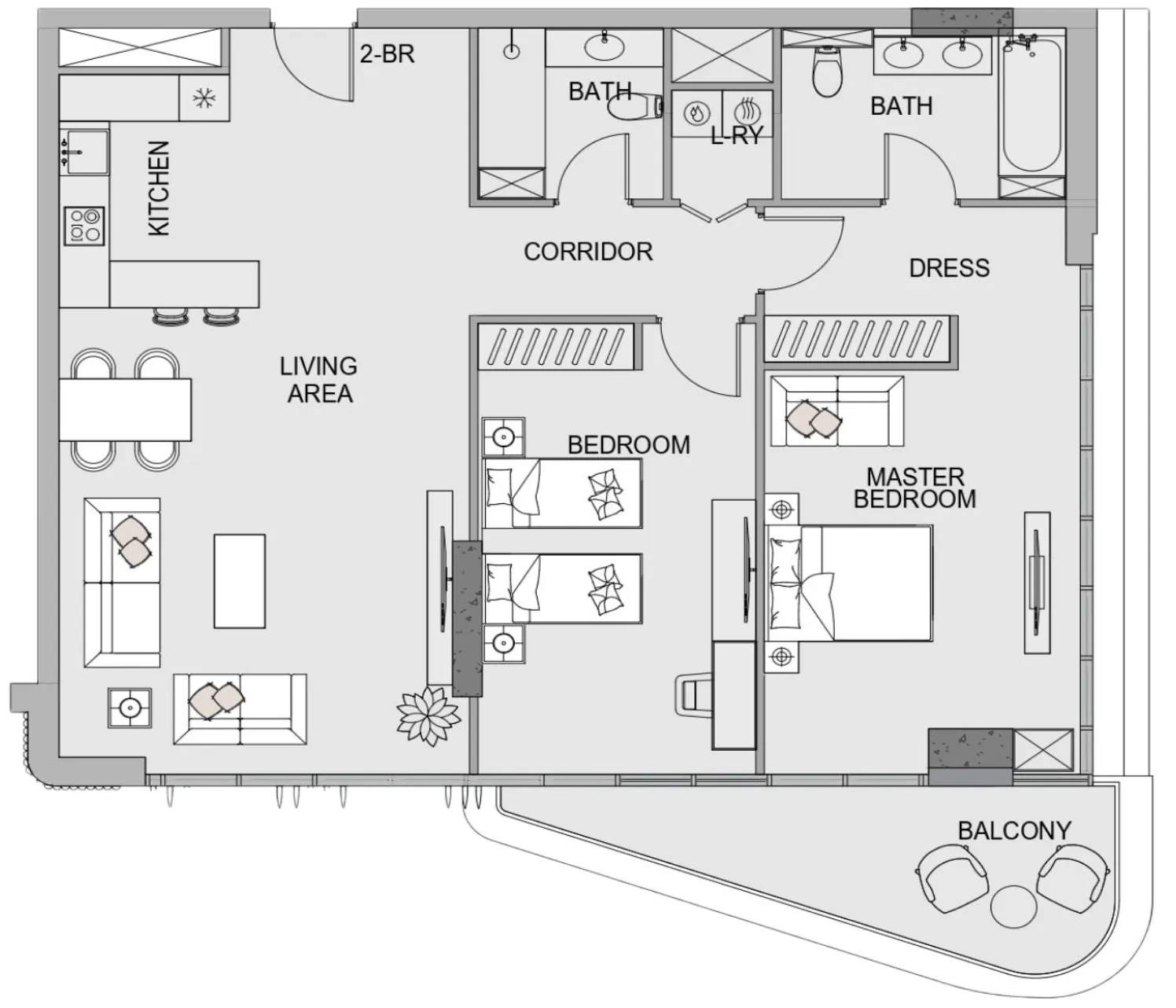 Edgewater Residences 1, 2 and 3 2 bed floor plan, 1,383 sqft