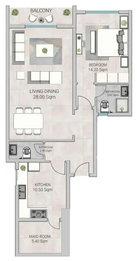 Al Ameera Village 5 1 bed floor plan, 1,189 sqft