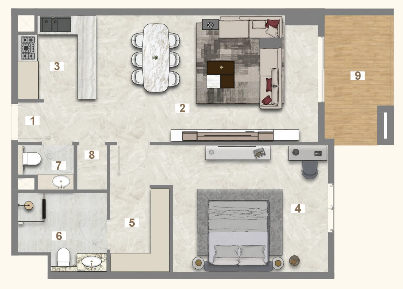 Avenue Residence 7 1 bed floor plan, 890 sqft