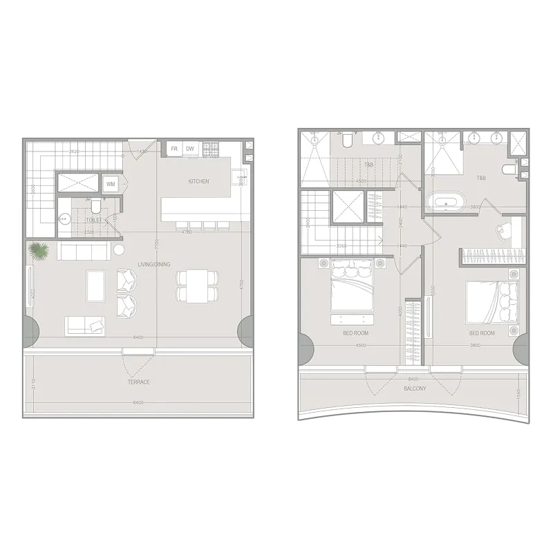 A1LA Residence 2 bed floor plan, 1,749 sqft