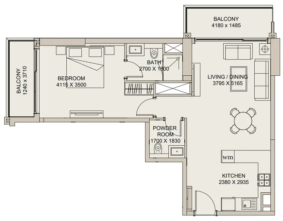 Nirvana Residences 1 1 bed floor plan, 812 sqft