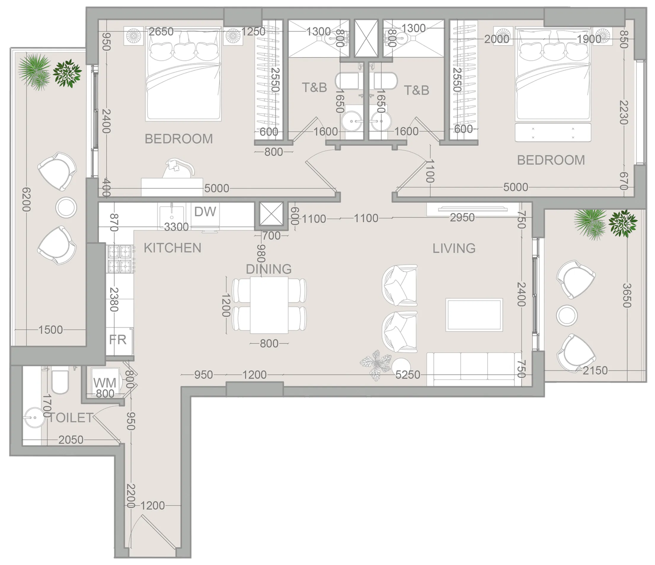 VERDAN1A 2 2 bed floor plan, 1,195 sqft