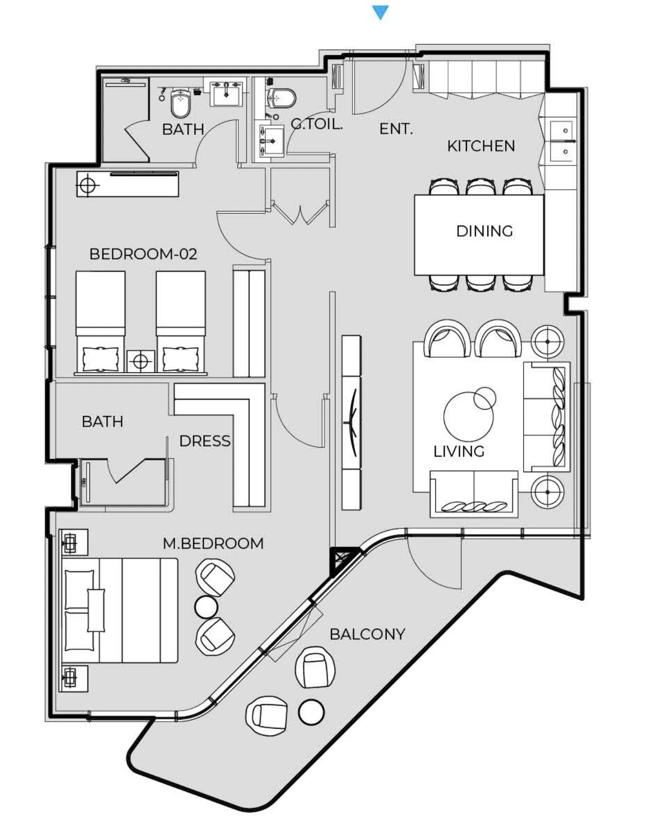 Luxury Canal Residences 2 bed floor plan, 1,244 sqft
