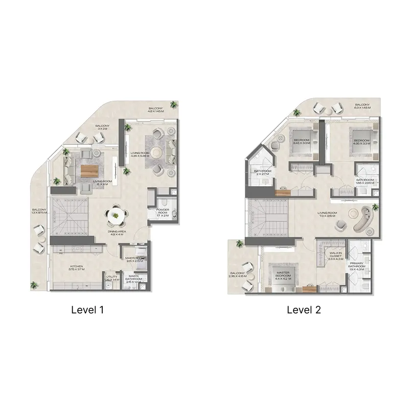 DWTN Residences 3 bed floor plan, 3,345 sqft