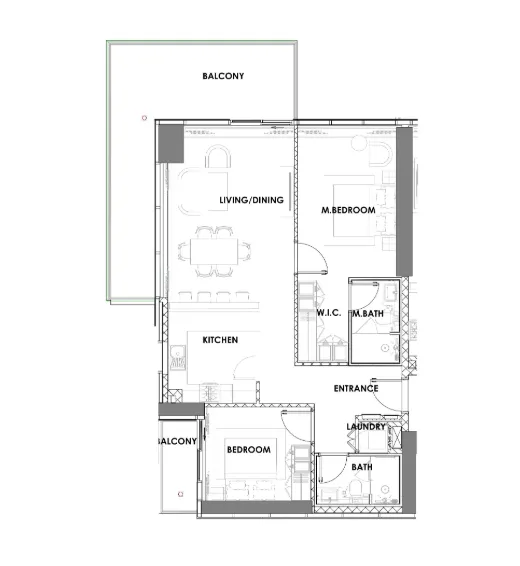 Golf Greens 2 bed floor plan, 1,292 sqft